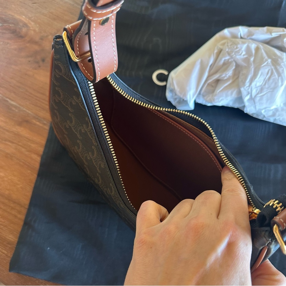 Celine Ava Shoulder Bag in Triomphe Canvas + Tan Calfskin NWT - Picture 13 of 15